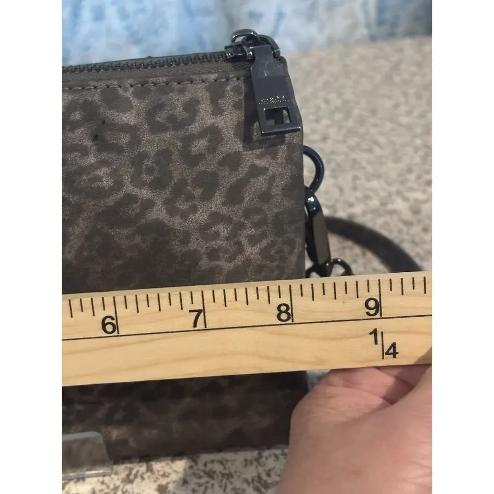 Gray Silver Cheetah Leopard Animal Print Faux Leather Crossbody Bag Purse EUC
